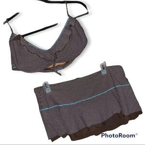 VM Brown and White Bikini Set with Halter Top